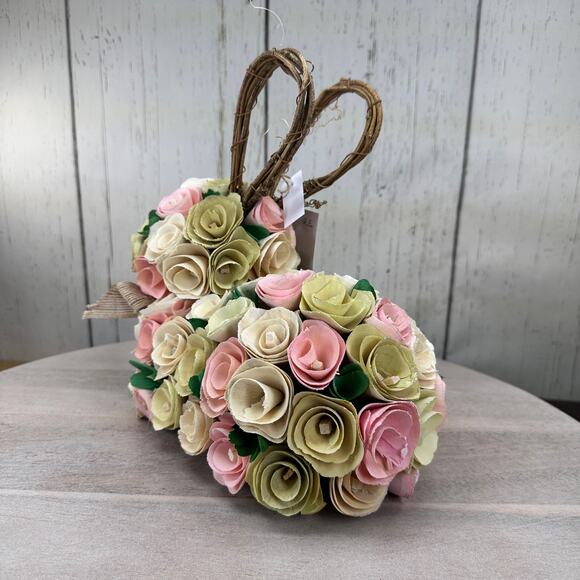 Laura Ashley Easter Bunny Woodchip Pastel Rose Wicker Ears Farmhouse Table Decor - Picture 8 of 9